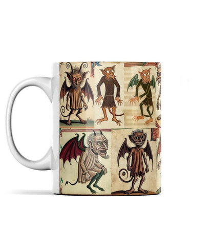 Medieval imps mug, illuminated manuscript mug, quirky coffee mug, supernatural design gift, medieval art mug. Weird stuff.