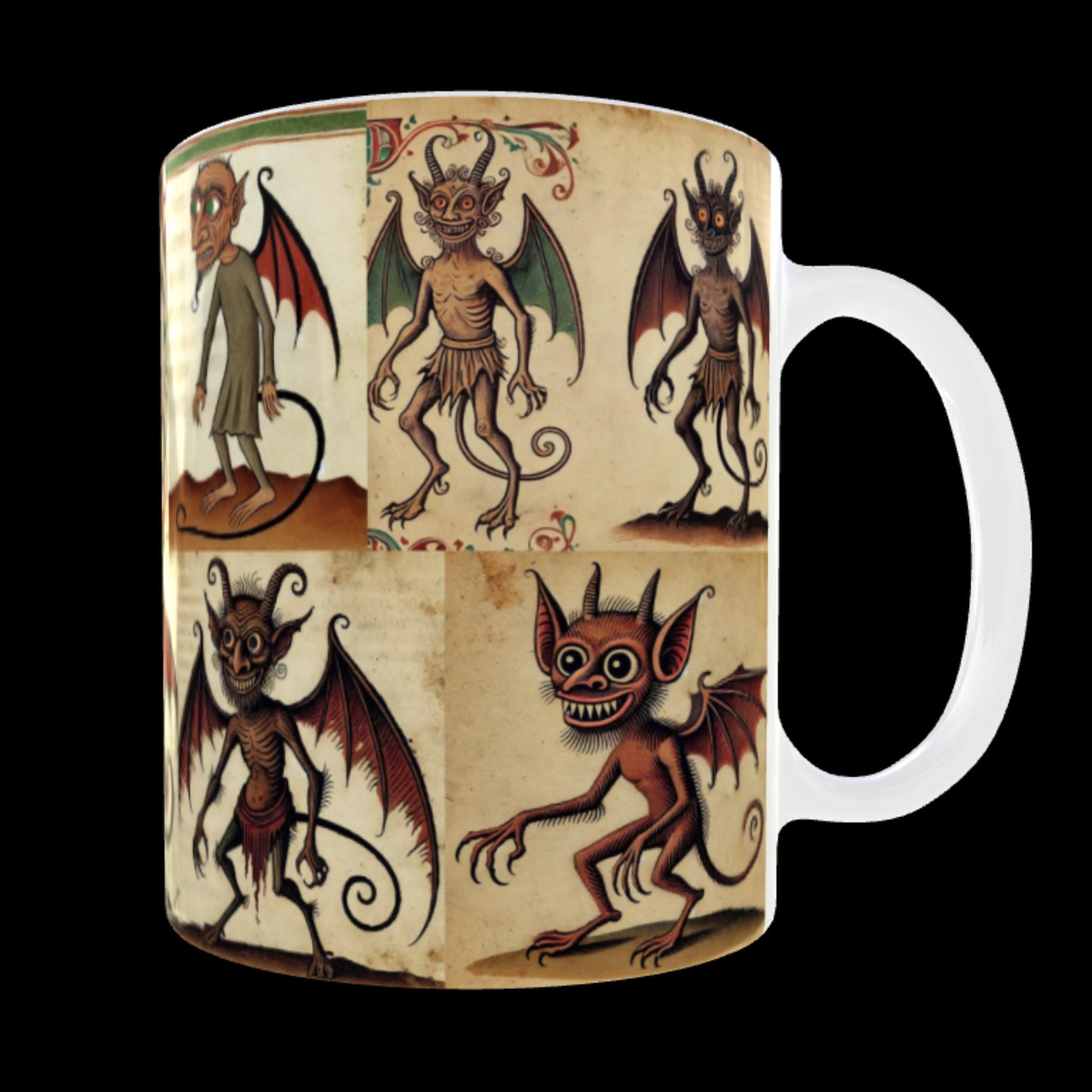 Unique imp design, medieval-inspired coffee mug, weird and quirky mug, supernatural creature mug, devilish imp cup