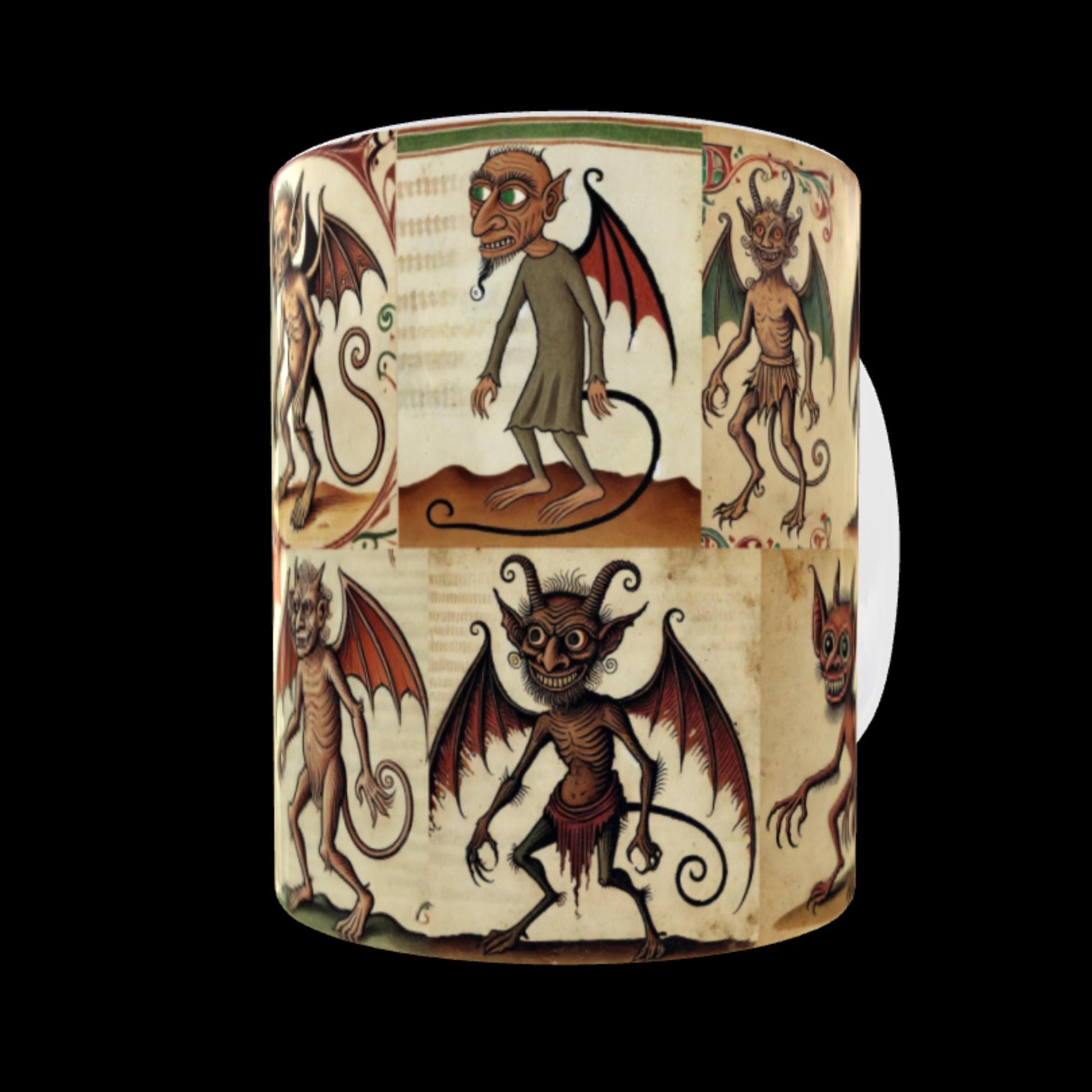 Gothic art drinkware, handmade medieval mug, historical manuscript style, quirky medieval mug, ancient art coffee cup. Krampus, Christmas Devil Cup