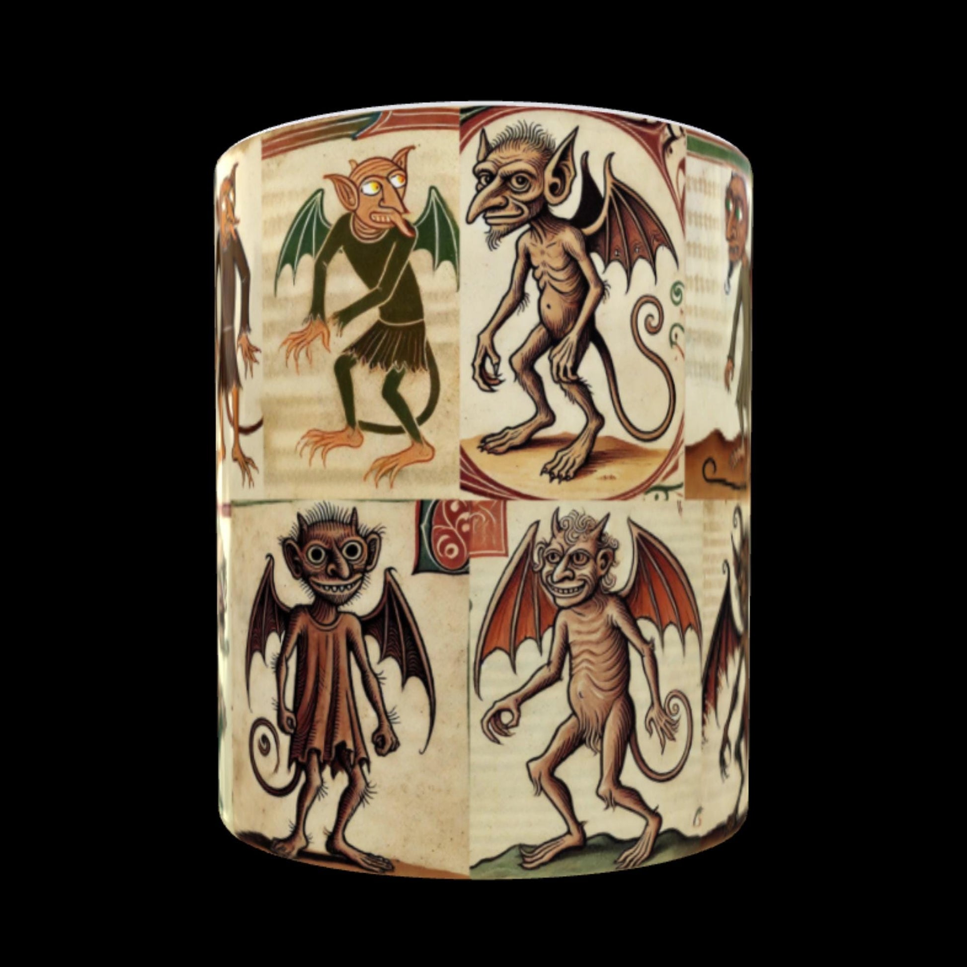 Medieval creature art, whimsical imp illustration, primitive manuscript mug, early medieval design mug, historical art gift