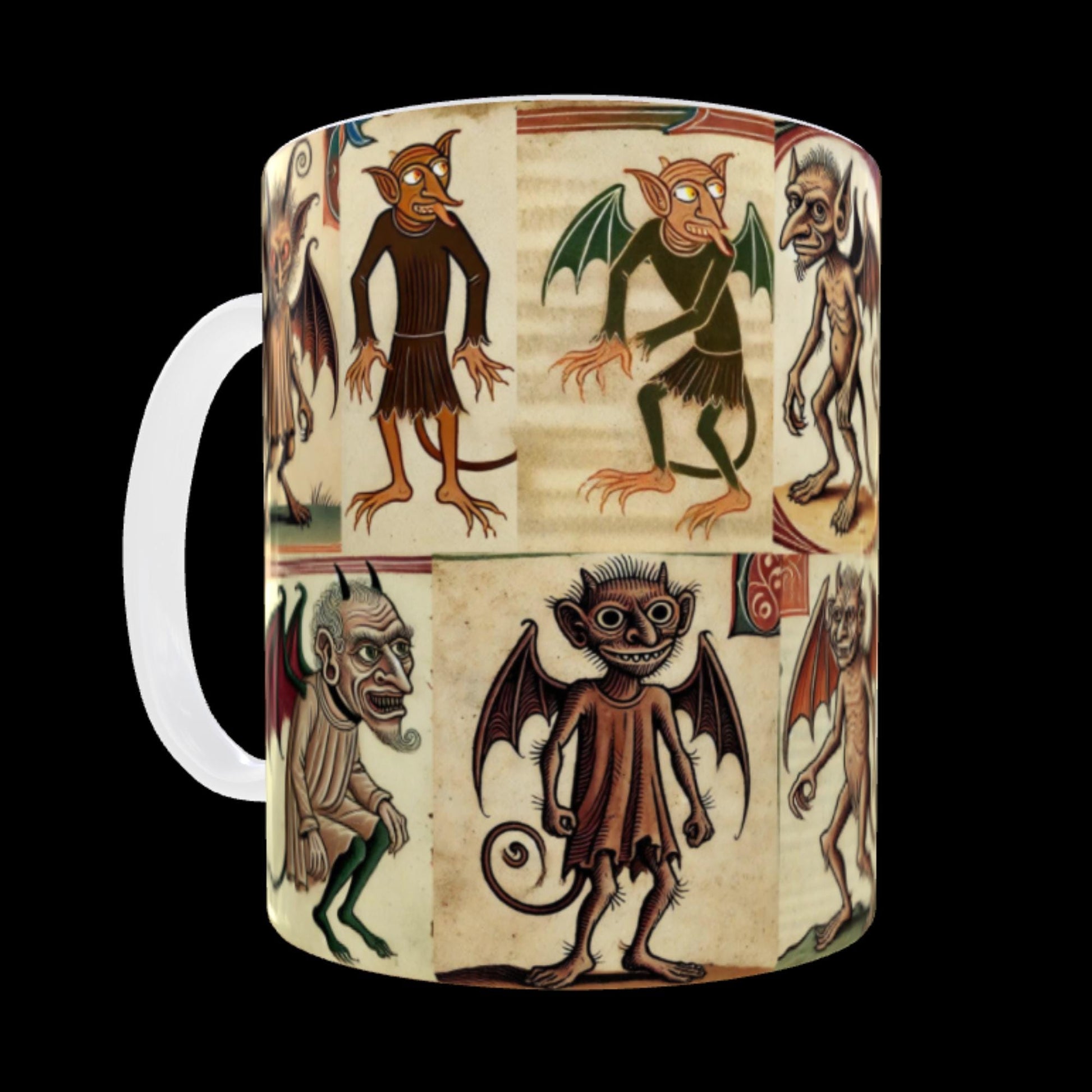 11 oz ceramic mug, medieval history lovers gift, bat-winged imp mug, imp-themed drinkware, folklore coffee cup