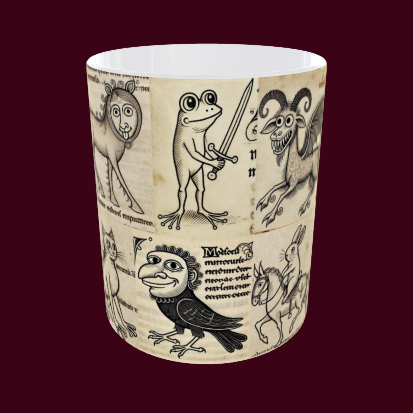 gifts for history buffs, medieval-themed mug, funny animal illustrations, quirky coffee mug, medieval decor