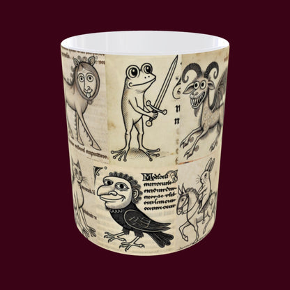 gifts for history buffs, medieval-themed mug, funny animal illustrations, quirky coffee mug, medieval decor