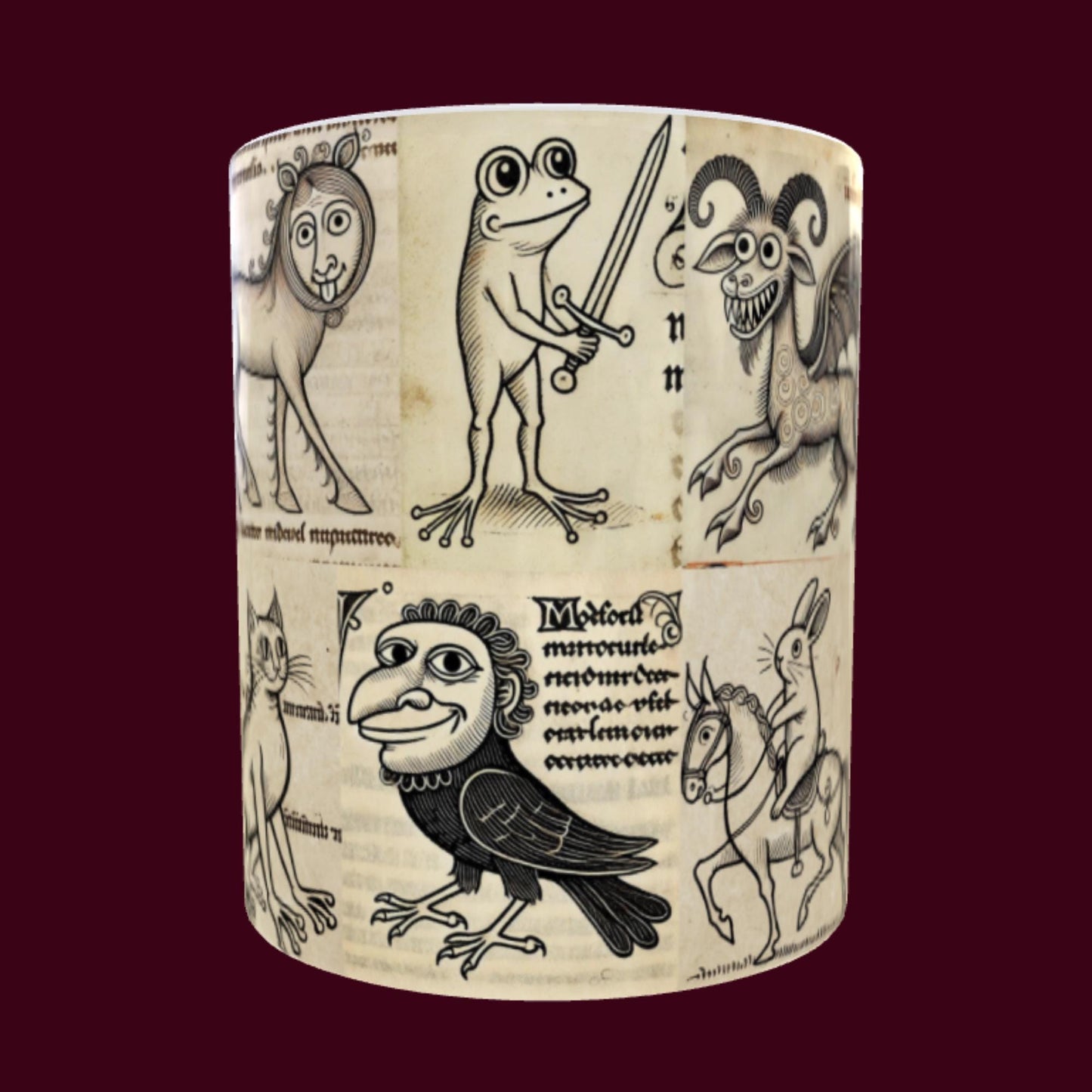 medieval-themed decor, funny illustration mug, unique art pieces, medieval animal art, artistic coffee mugs