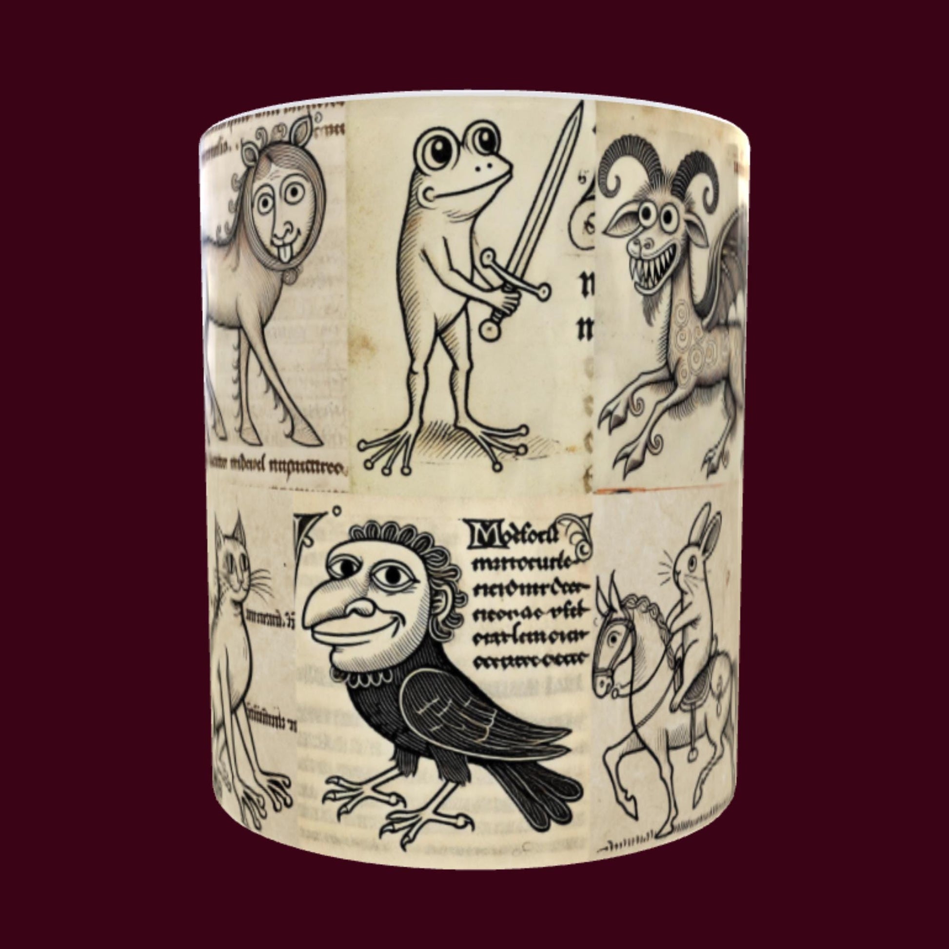 medieval-themed decor, funny illustration mug, unique art pieces, medieval animal art, artistic coffee mugs