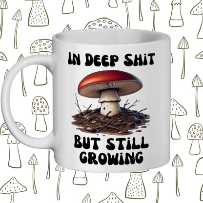 Unique mushroom gift mug with a motivational message, perfect for adding humor to your daily coffee routine