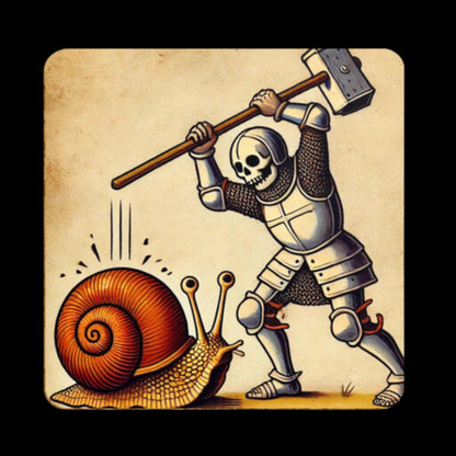 medieval Christmas gift, medieval manuscript art, fantasy coasters, whimsical knight art, unique home decor gifts, knight vs snail