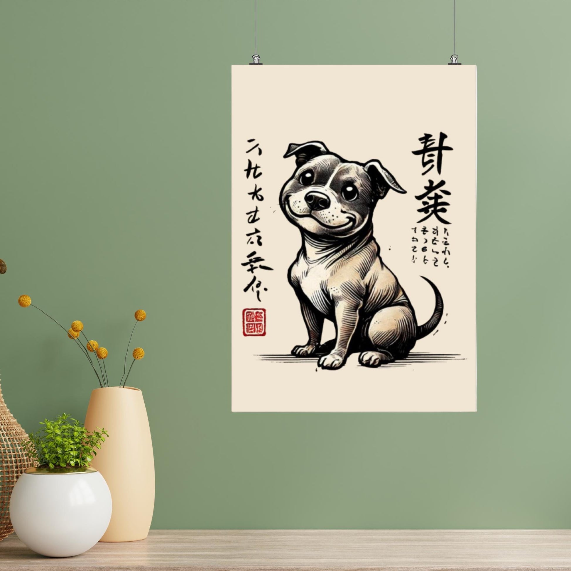 Staffordshire Bull Terrier gift, Staffy art print, Japanese-inspired dog decor, Ukiyo-e animal art, Staffy dog poster