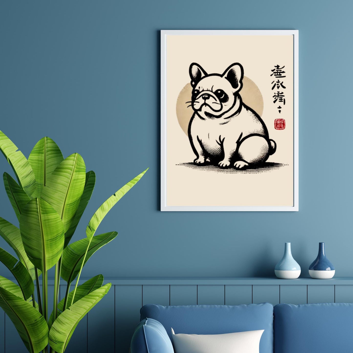 French Bulldog Ukiyo-e, Frenchie illustration, Japanese-inspired dog print, Ukiyo-e animal art, French Bulldog gift