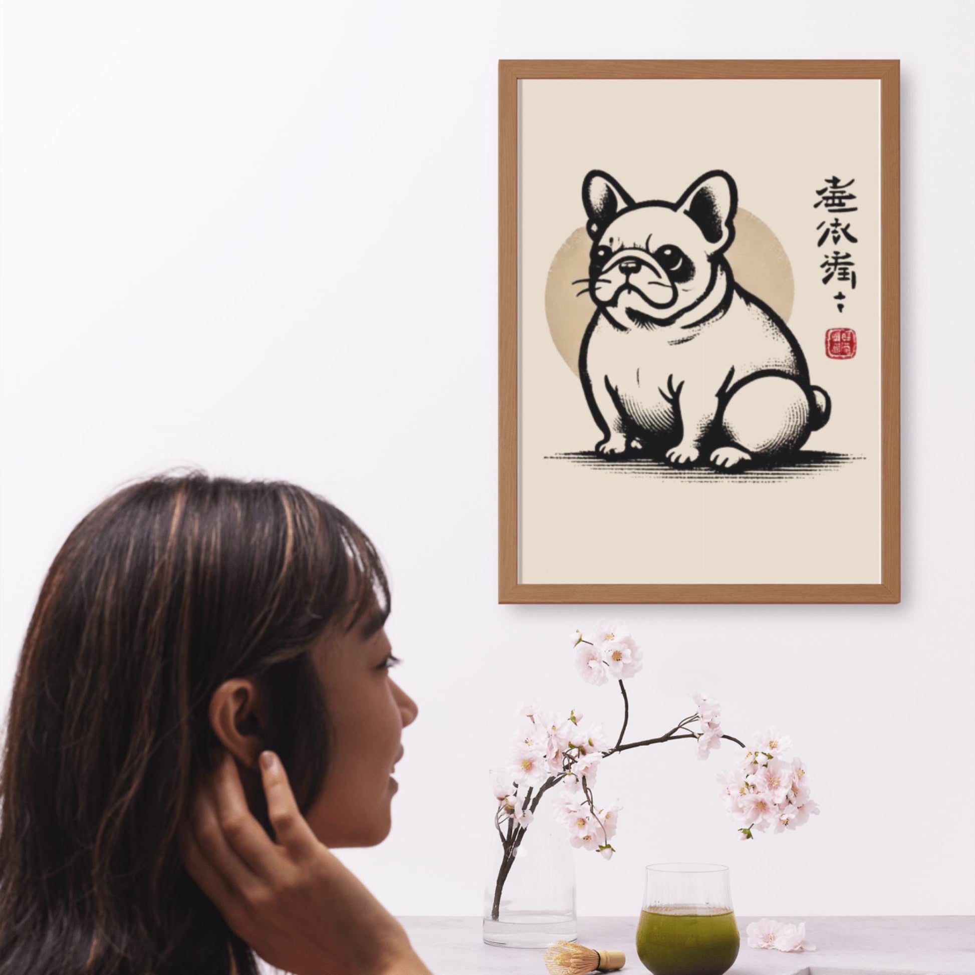 French Bulldog Japanese art, Frenchie poster decor, Ukiyo-e dog art, Japanese-style pet print, French Bulldog gifts