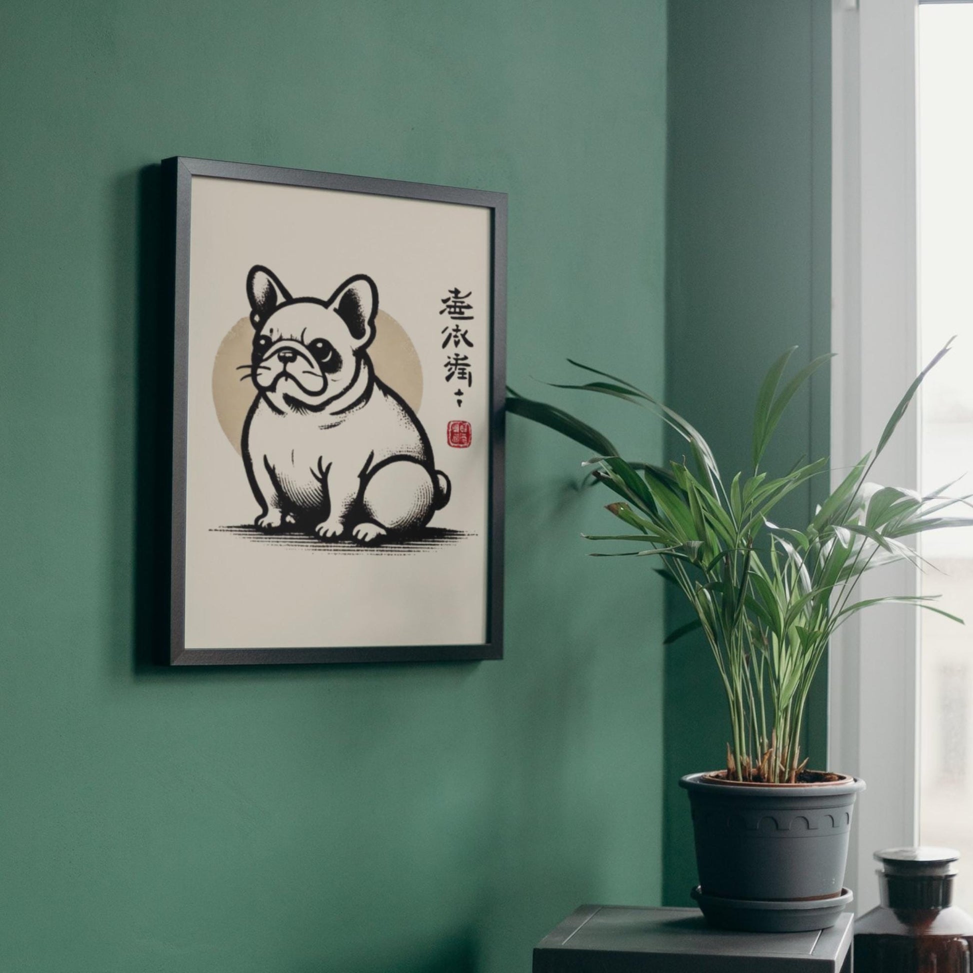 French Bulldog art poster, Frenchie dog print, Ukiyo-e style animal art, Japanese dog decor, Frenchie gifts