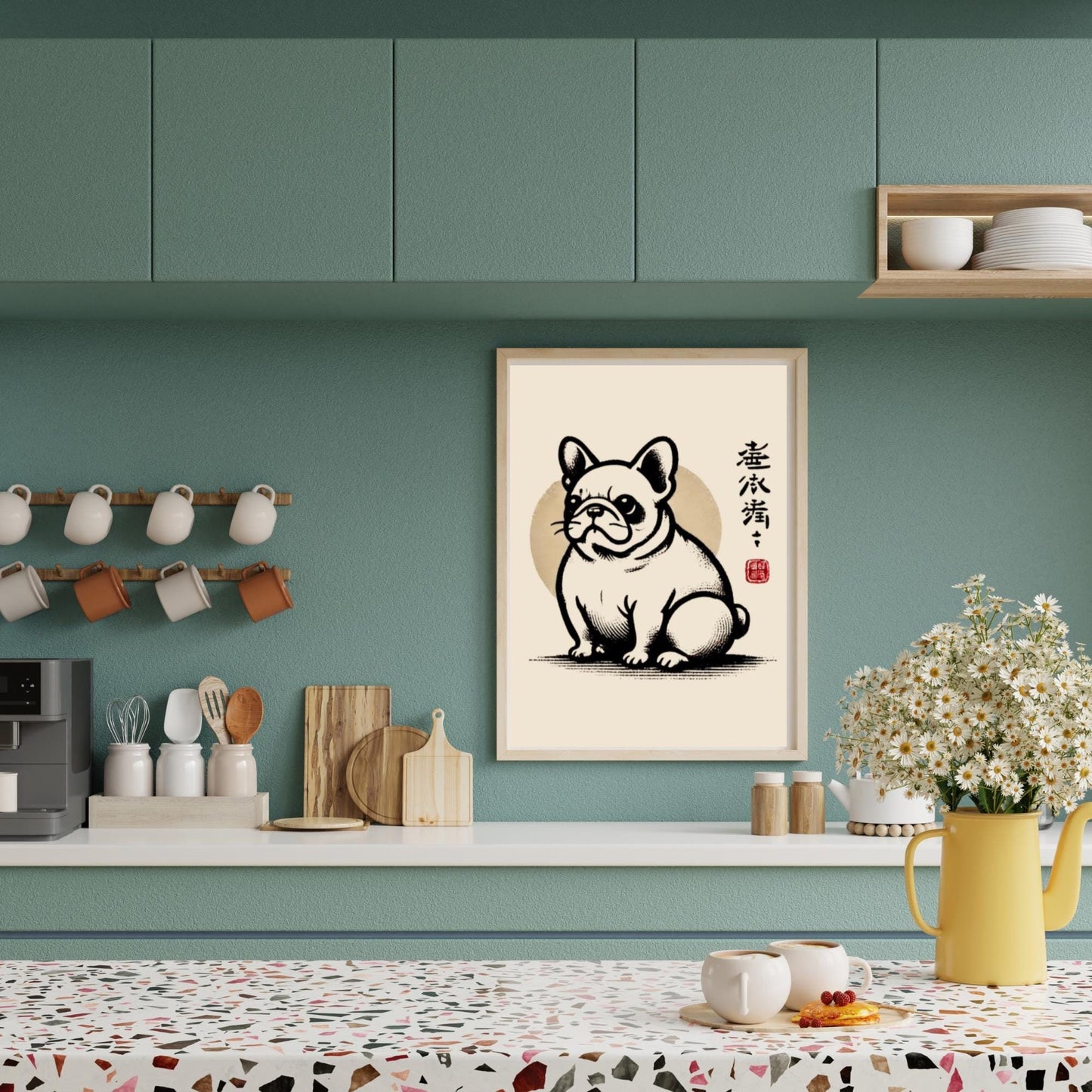 French Bulldog print, Frenchie art, Japanese dog illustration, Ukiyo-e dog print, French Bulldog wall art