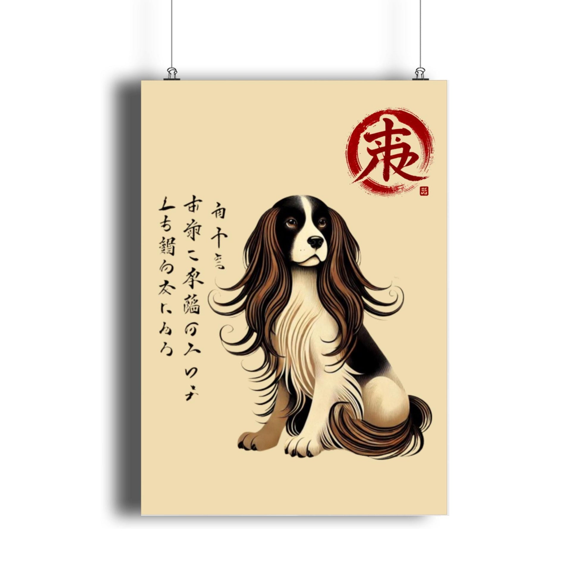 Springer Spaniel gifts, Japanese pet artwork, dog lover decor, Ukiyo-e style print, Japanese dog wall art