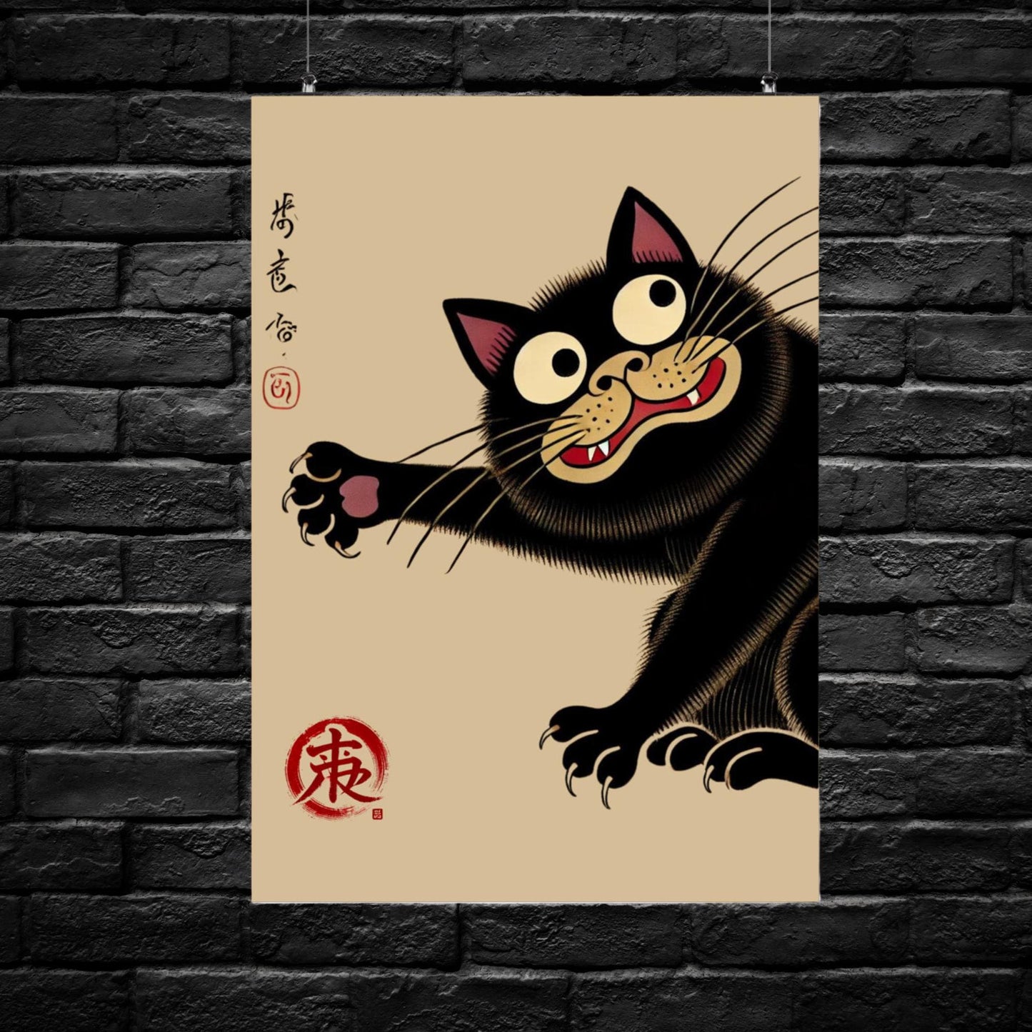 Sumi-e Animals by Matsumoto Hoji, Japanese Black cat Print, Traditional Japanese Woodblock, Ukiyo-e Wall Art Print, Decor Gift