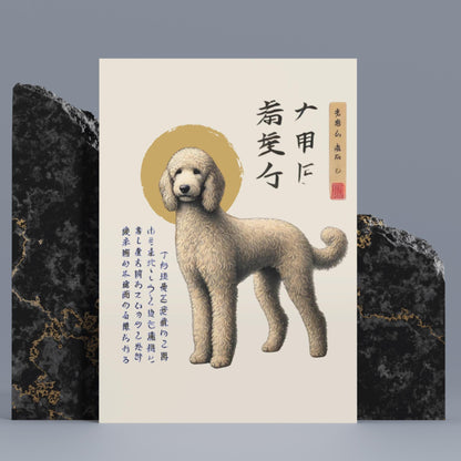 Goldendoodle print, Japanese dog decor, Labradoodle home decor, Ukiyo-e pet print, traditional Japanese print with dogs, unique art for dog owners