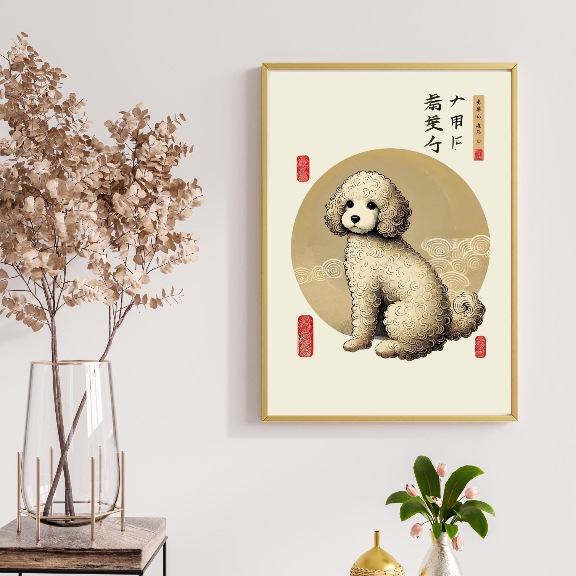 Japanese-inspired Cockapoo art, Cockapoo illustration print, dog breed art print, dog lover gifts, traditional Japanese art