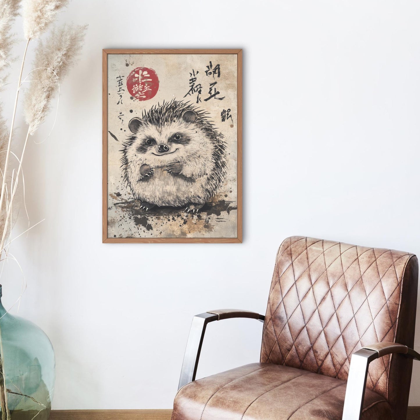hedgehog wall print, Ukiyo-e animal decor, Japanese nature print, cute animal poster, hedgehog gift ideas