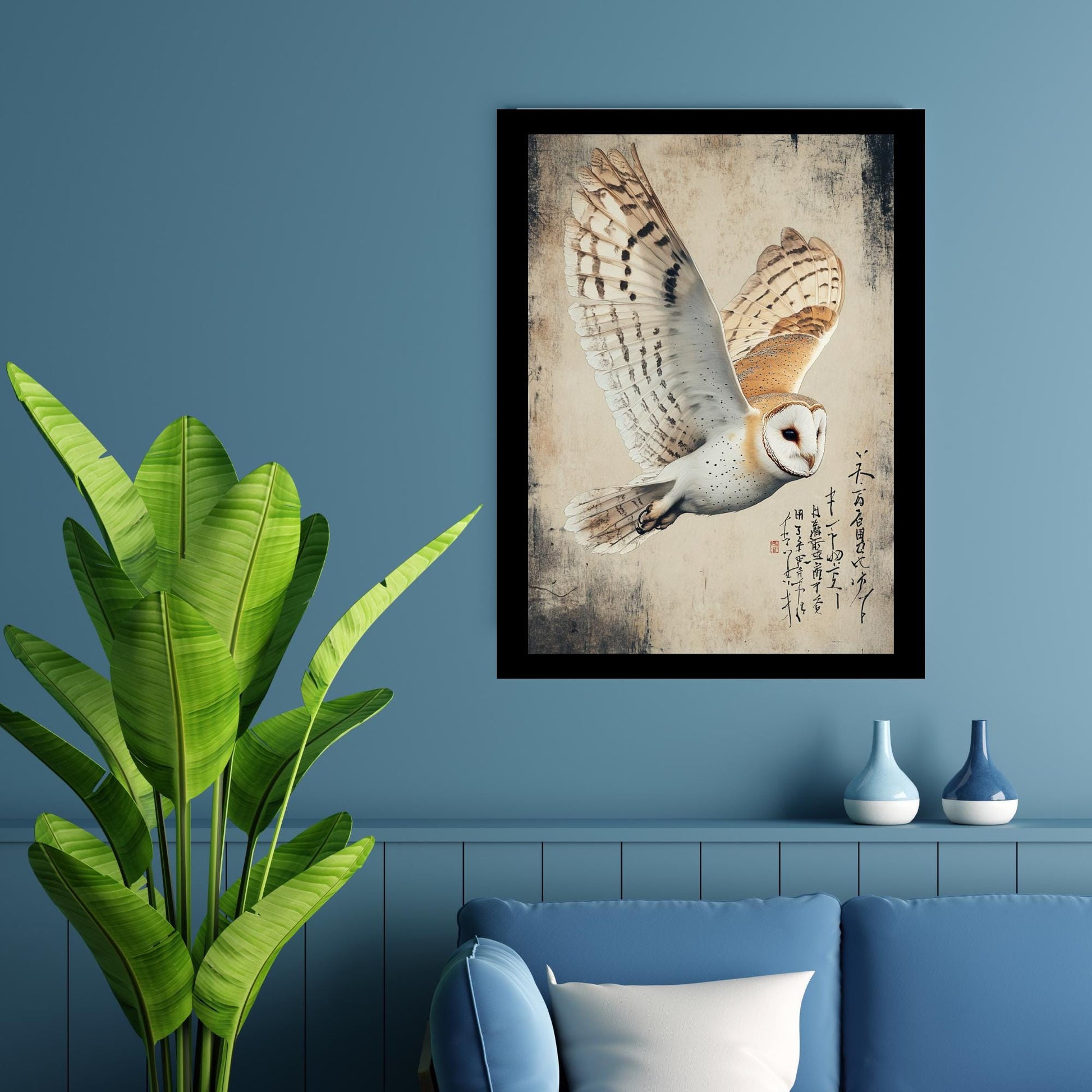 Owl birthday gift, Owl in flight artwork, traditional Japanese art, bird lover gifts, Ukiyo-e nature prints, barn owl decor
