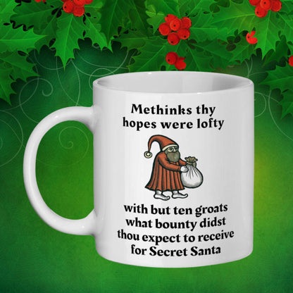 medieval Secret Santa mug, funny holiday gift mug, unique Christmas office gift, Olde English coffee mug, quirky Secret Santa gift