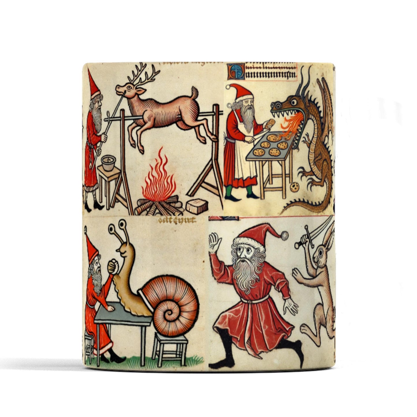 mince pies mug, dragon-baking Santa mug, medieval novelty gift
Funny Christmas stocking gift, medieval novelty decor, Santa sword fighting turkey, quirky gift idea