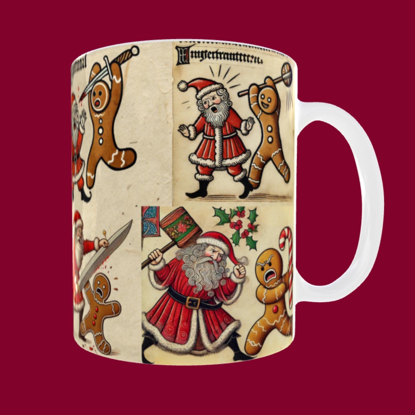 Secret Santa gift, office gift exchange, humorous coffee cup, unique Christmas present, medieval art mug