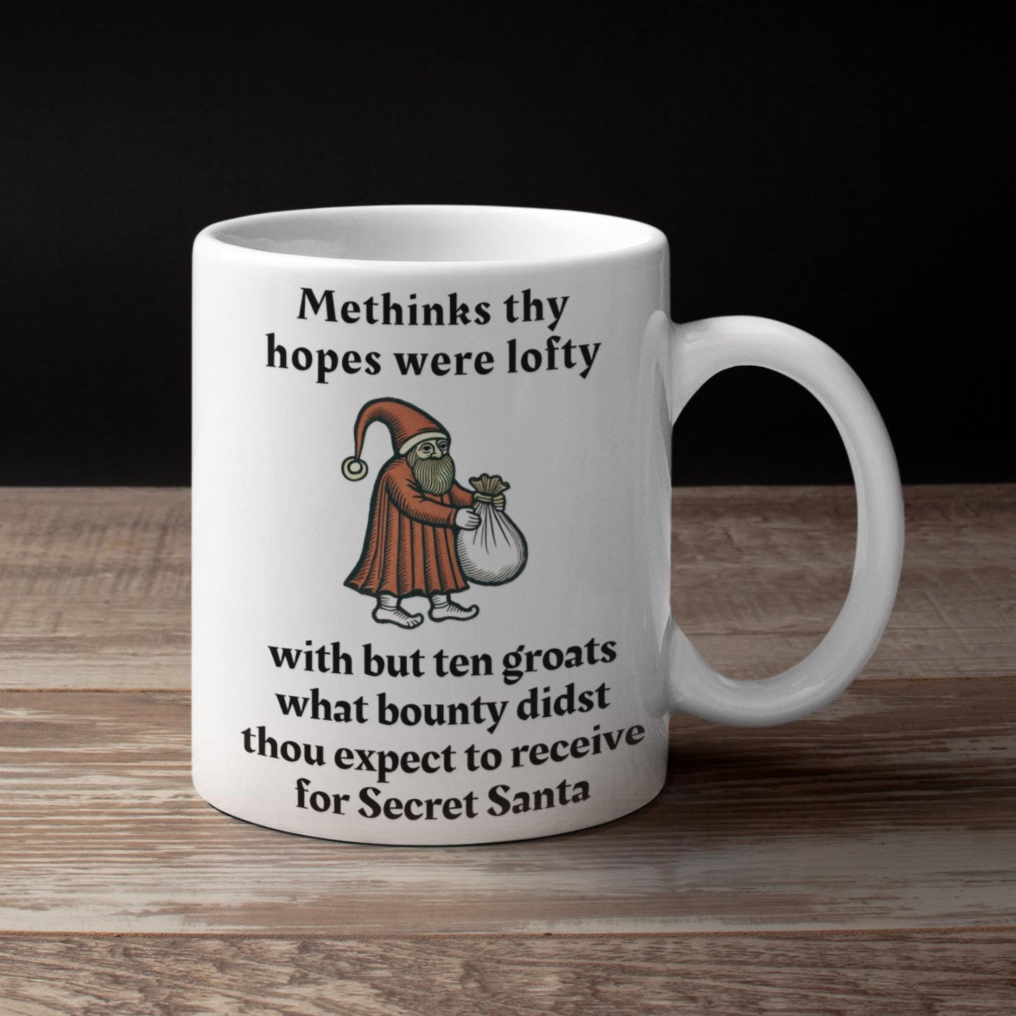 historical Christmas gift mug, medieval office gift, quirky Secret Santa exchange, holiday mug for friends, novelty Christmas cup
