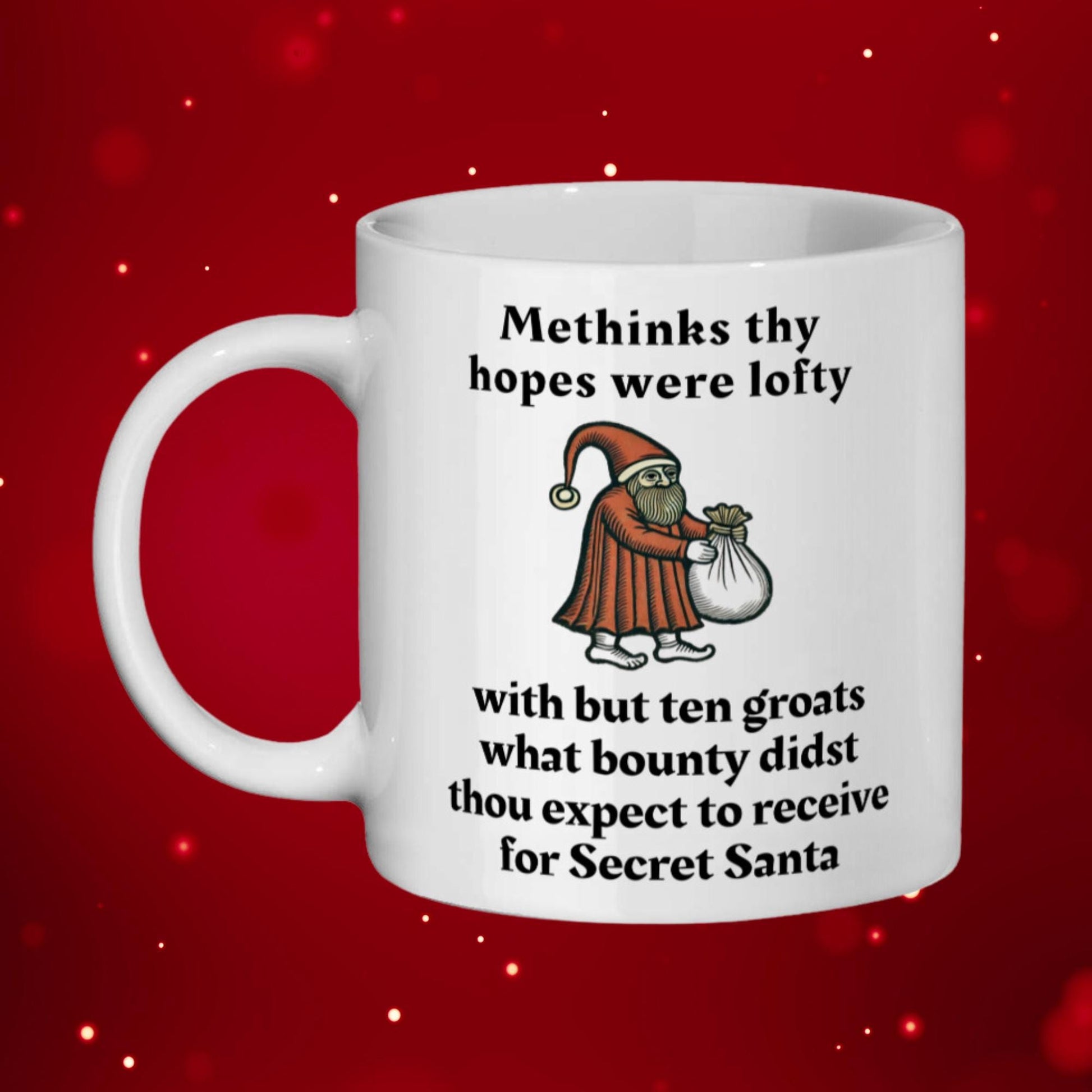 Christmas mug with Santa, medieval-style holiday gift, funny office gag gift, Secret Santa ceramic mug, cheeky Olde English mug