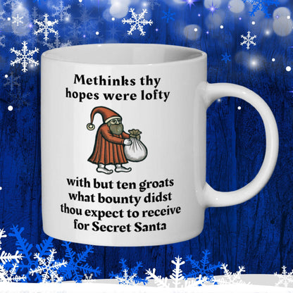 Secret Santa gag gift, holiday gift for co-workers, medieval-themed Christmas gift, funny groats mug, unique medieval Santa mug