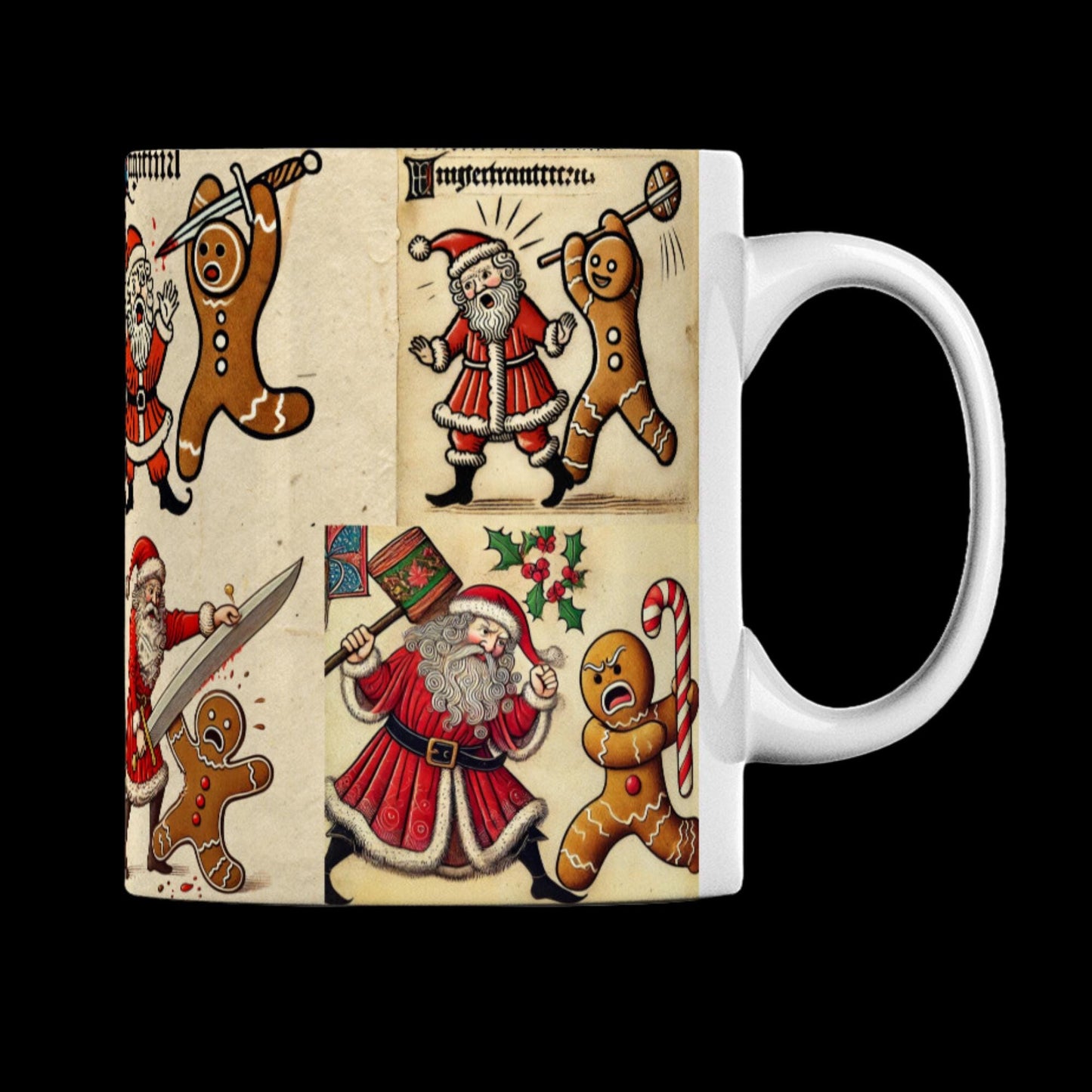 Dark humour ceramics, Christmas coffee mug, Santa with weapons, funny gift for him, medieval holiday decor