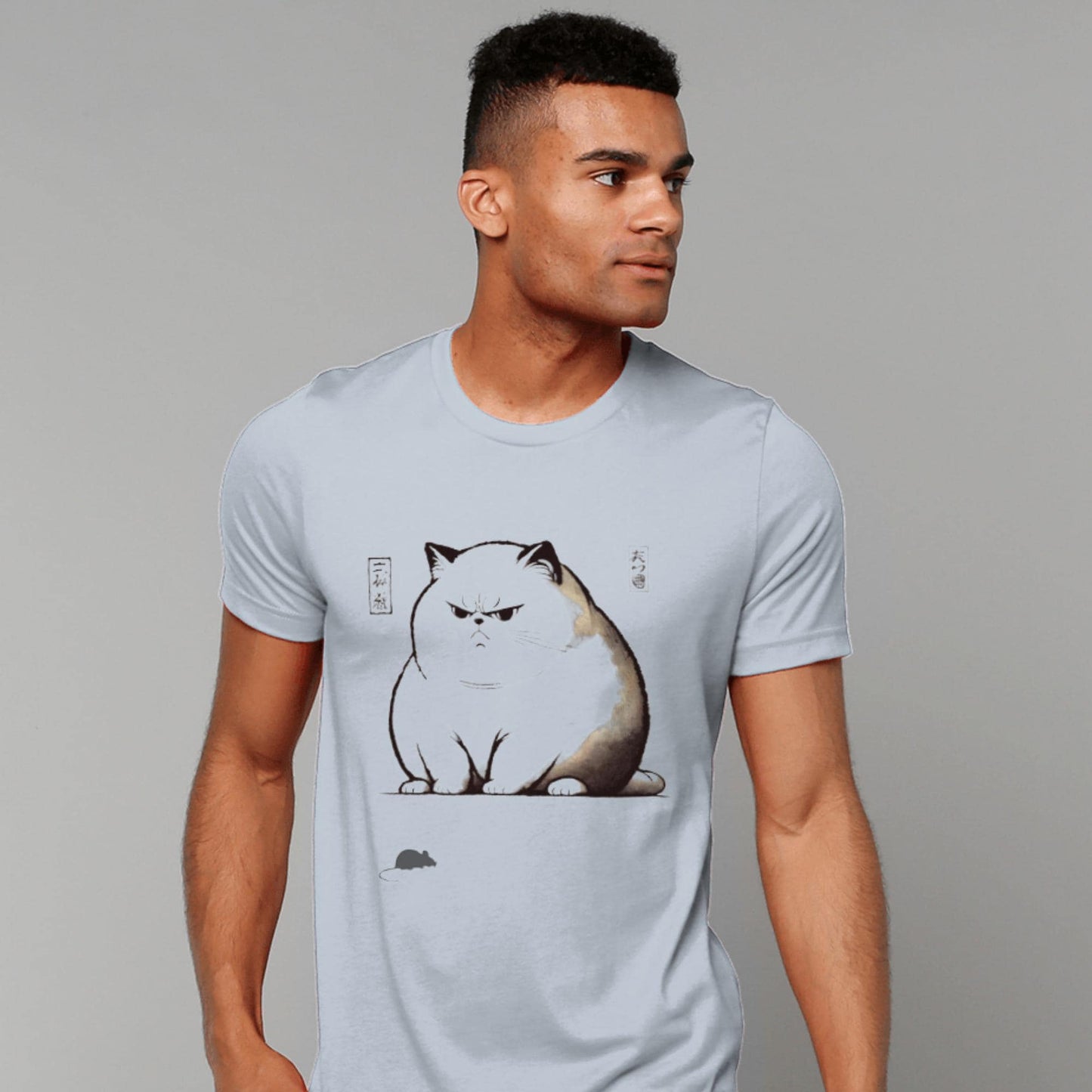 Japanese aesthetic clothing, woodblock cat design, traditional art with humour, cute cat and mouse apparel, comfortable artistic sweatshirt