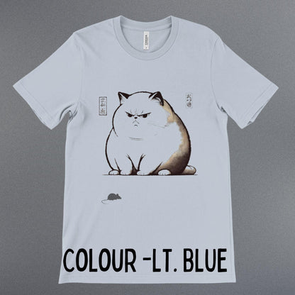 cat lover clothing, quirky Japanese art shirt, fat cat watching mouse sweatshirt, artistic apparel for pet lovers, humorous cat fashion