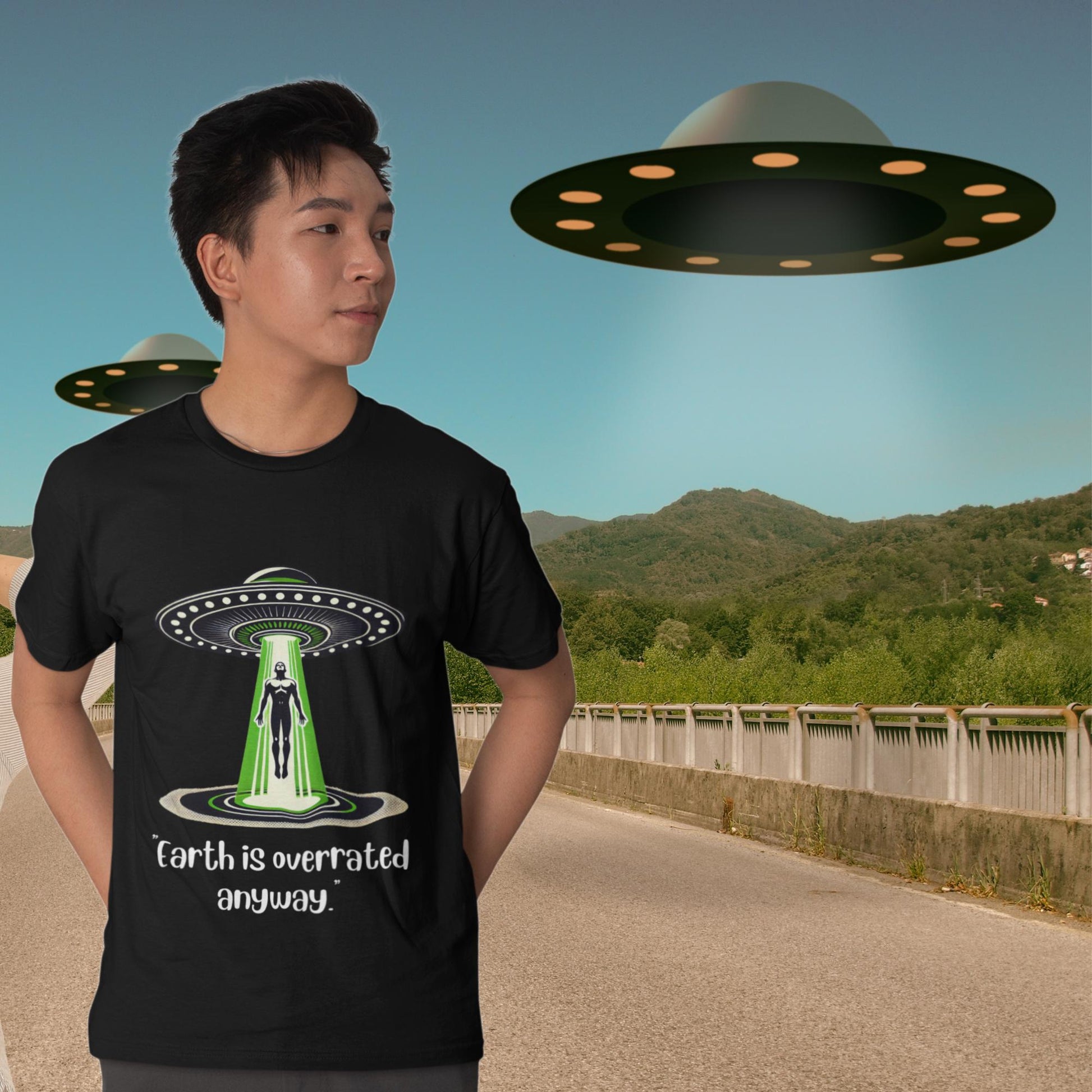UFO abduction gift, sci-fi fan clothing, alien lover apparel
Space enthusiast t-shirt, alien humour graphic, funny sci-fi gift