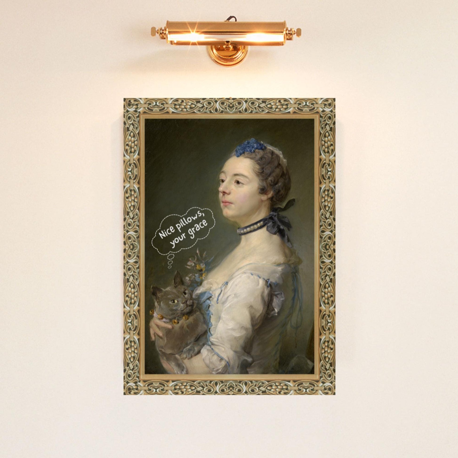 Funny pet-themed wall decor, combining classical oil painting aesthetics with modern humor for cat lovers