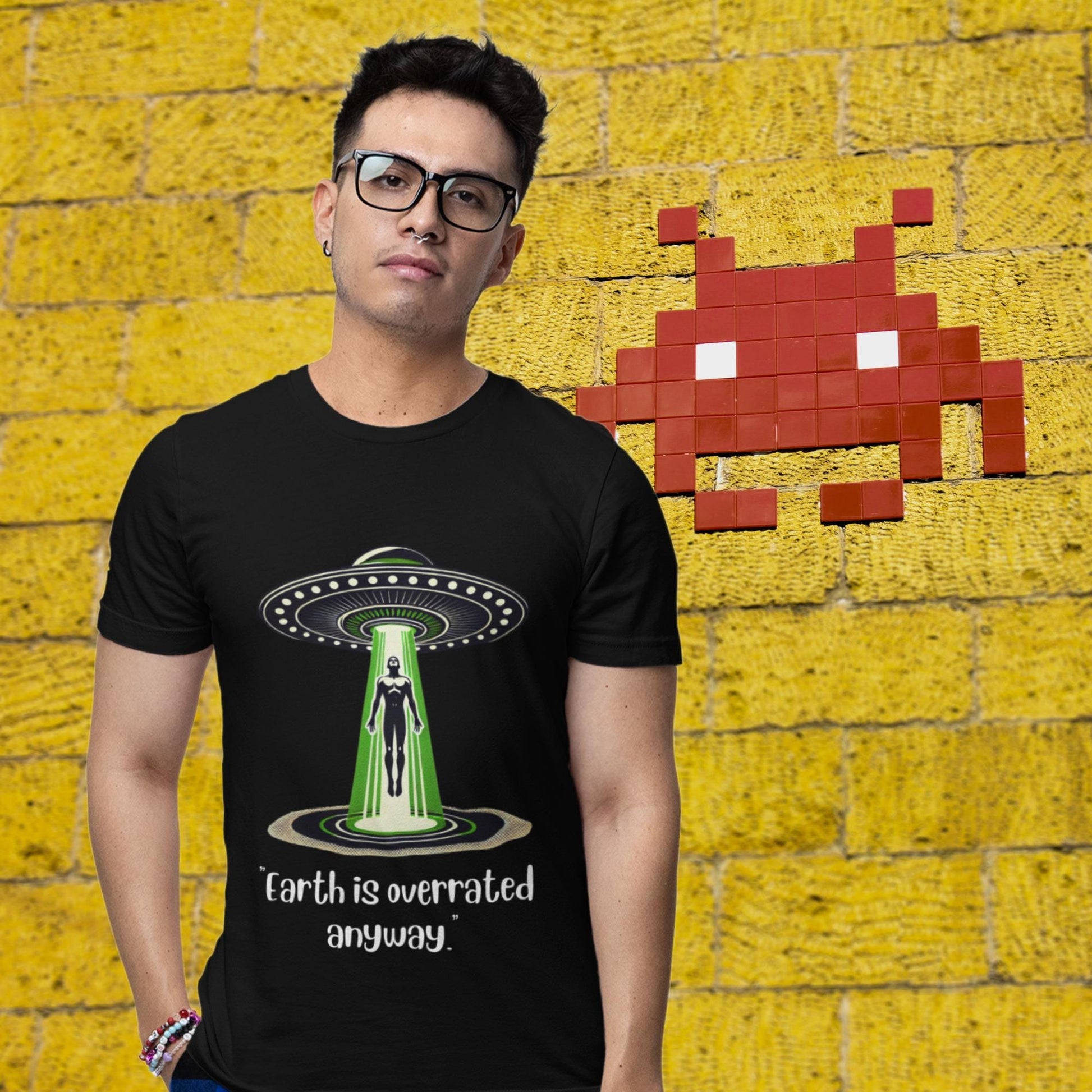 Quirky space humour shirt, alien-inspired clothing, funny abduction tee
Funny UFO apparel, cosmic humour gift, sci-fi alien-themed t-shirt