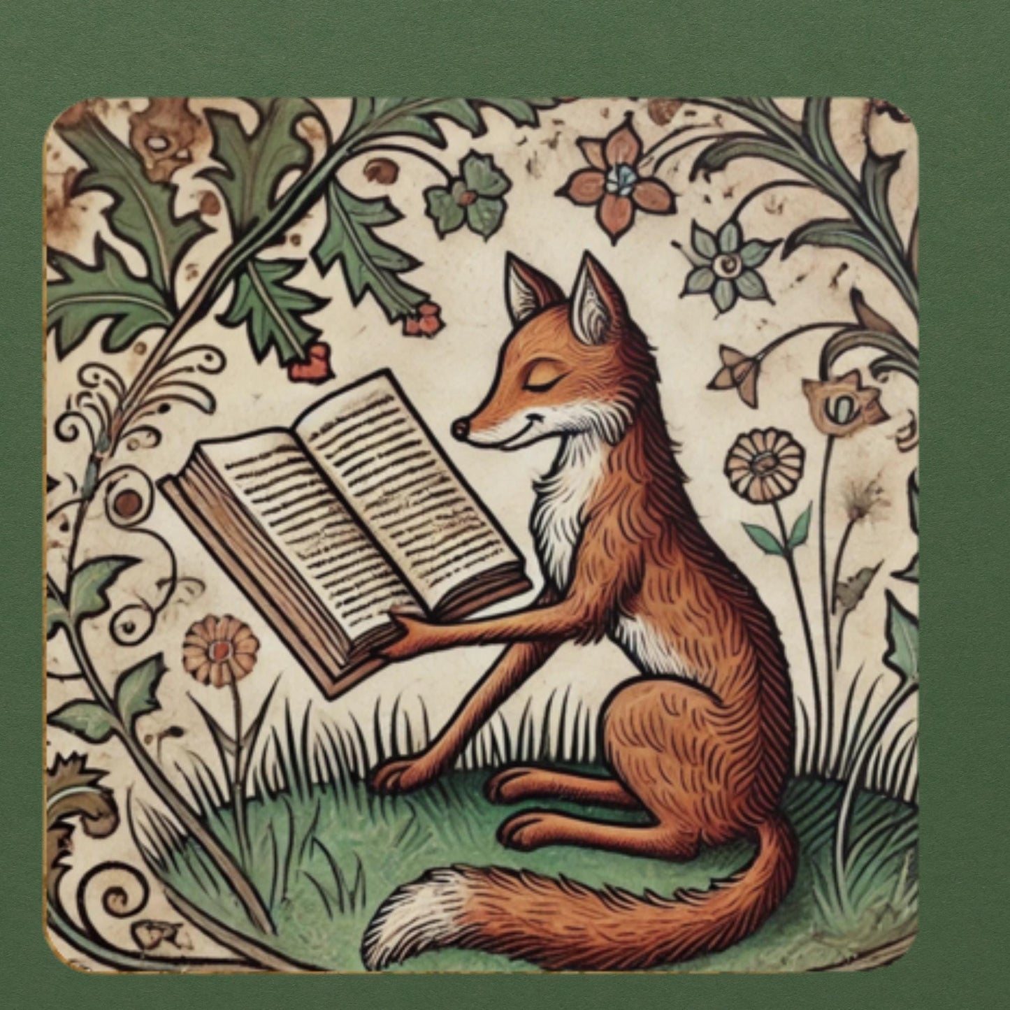 Medieval Fox Coasters: Illuminated Manuscript Art, Set of 4