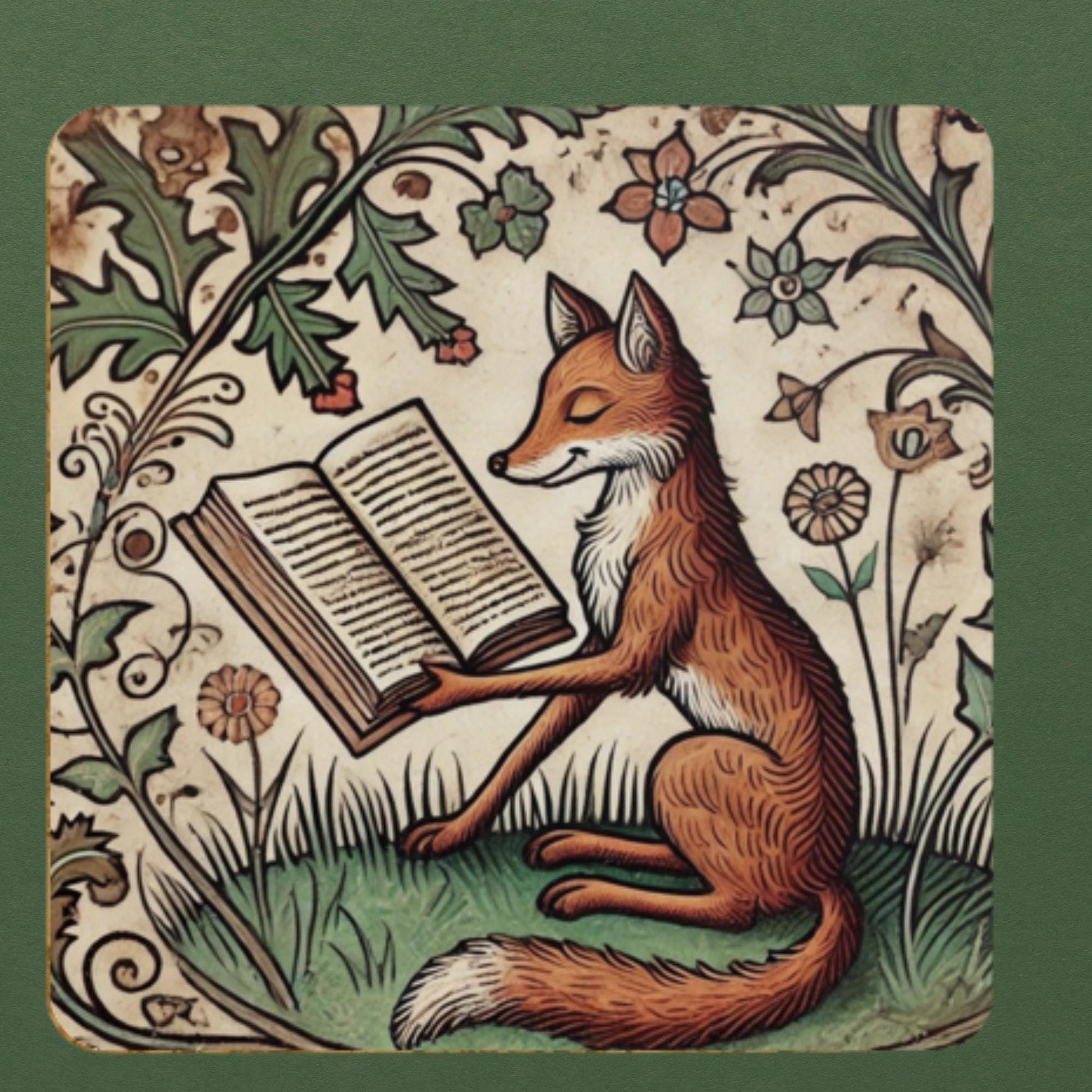 Medieval Fox Coasters: Illuminated Manuscript Art, Set of 4