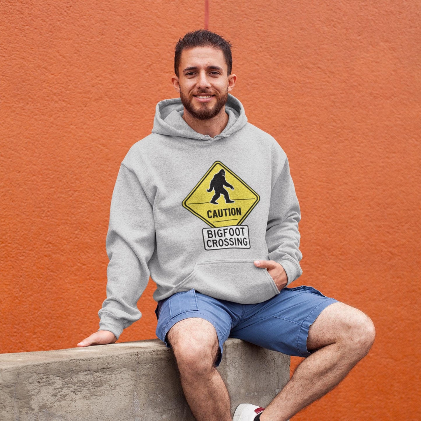 Camping sweatshirt, Bigfoot hunter hoodie, adventure lover gift, hiking gear hoodie, Sasquatch crossing sign