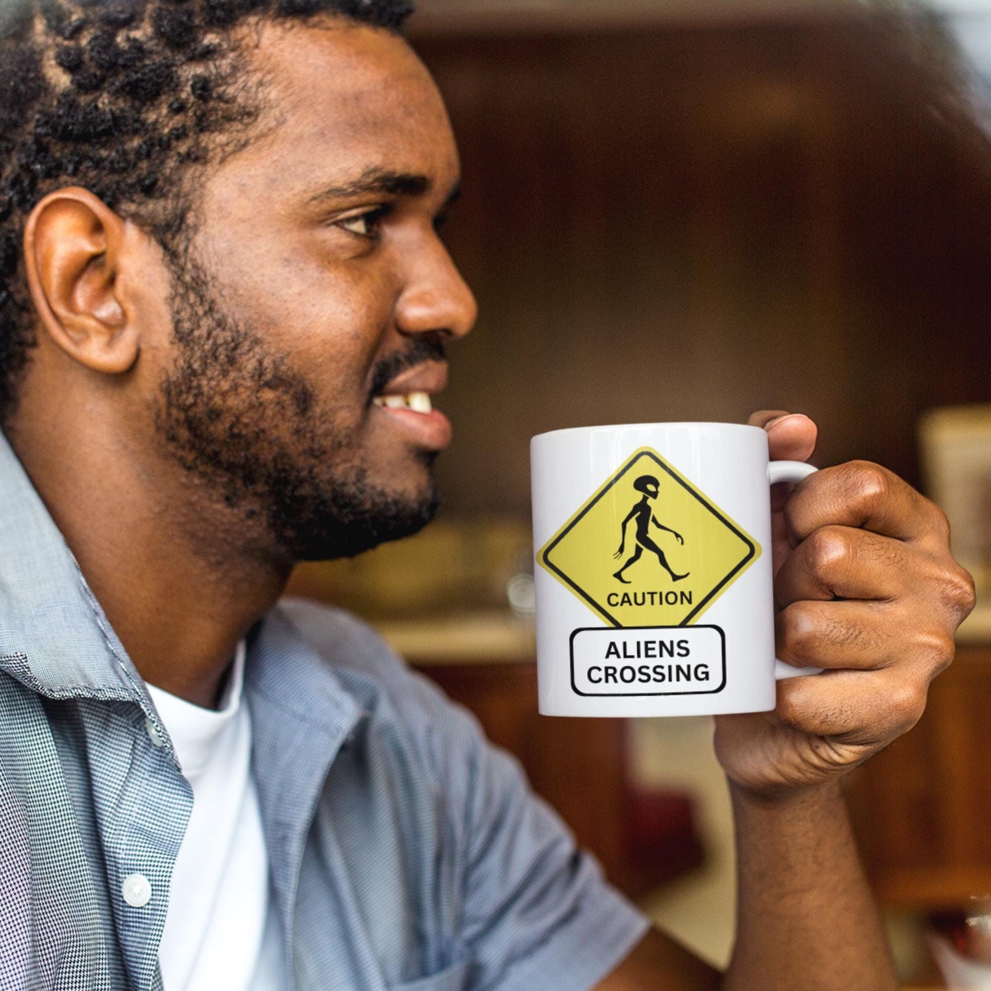 UFO fan, UAP, Unidentified Anomalous Phenomena, sci-fi themed coffee mug, funny alien gift, space lover mug, extra-terrestrial warning sign, novelty alien drinkware