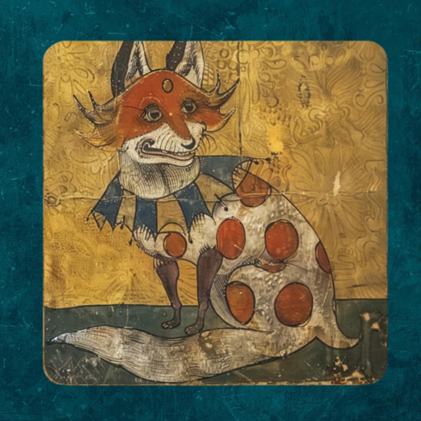 Medieval Fox Coasters: Illuminated Manuscript Art, Set of 4