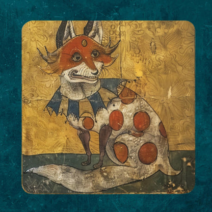 Medieval Fox Coasters: Illuminated Manuscript Art, Set of 4