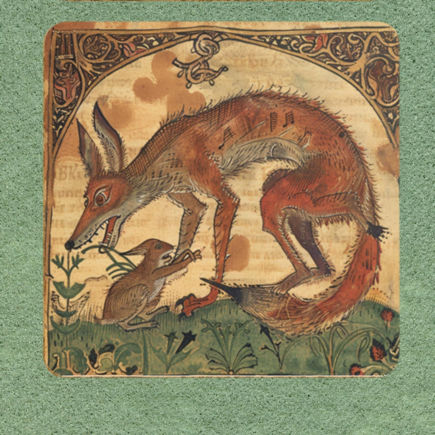 Medieval Fox Coasters: Illuminated Manuscript Art, Set of 4