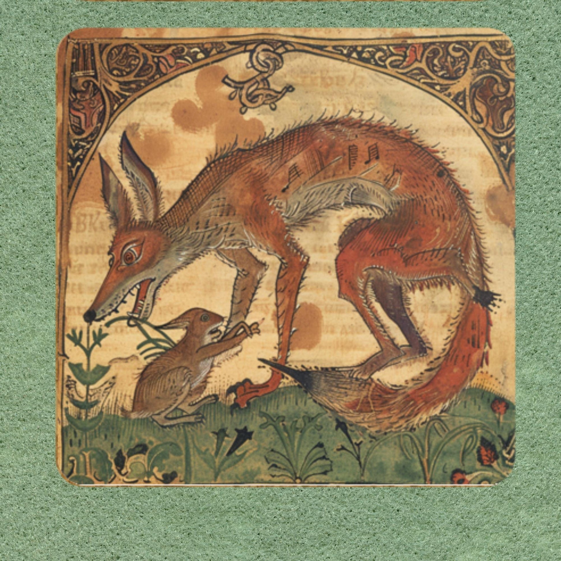Medieval Fox Coasters: Illuminated Manuscript Art, Set of 4