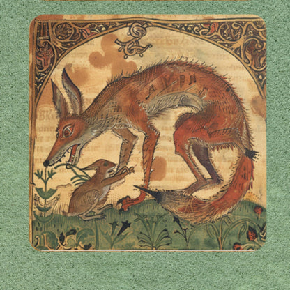 Medieval Fox Coasters: Illuminated Manuscript Art, Set of 4