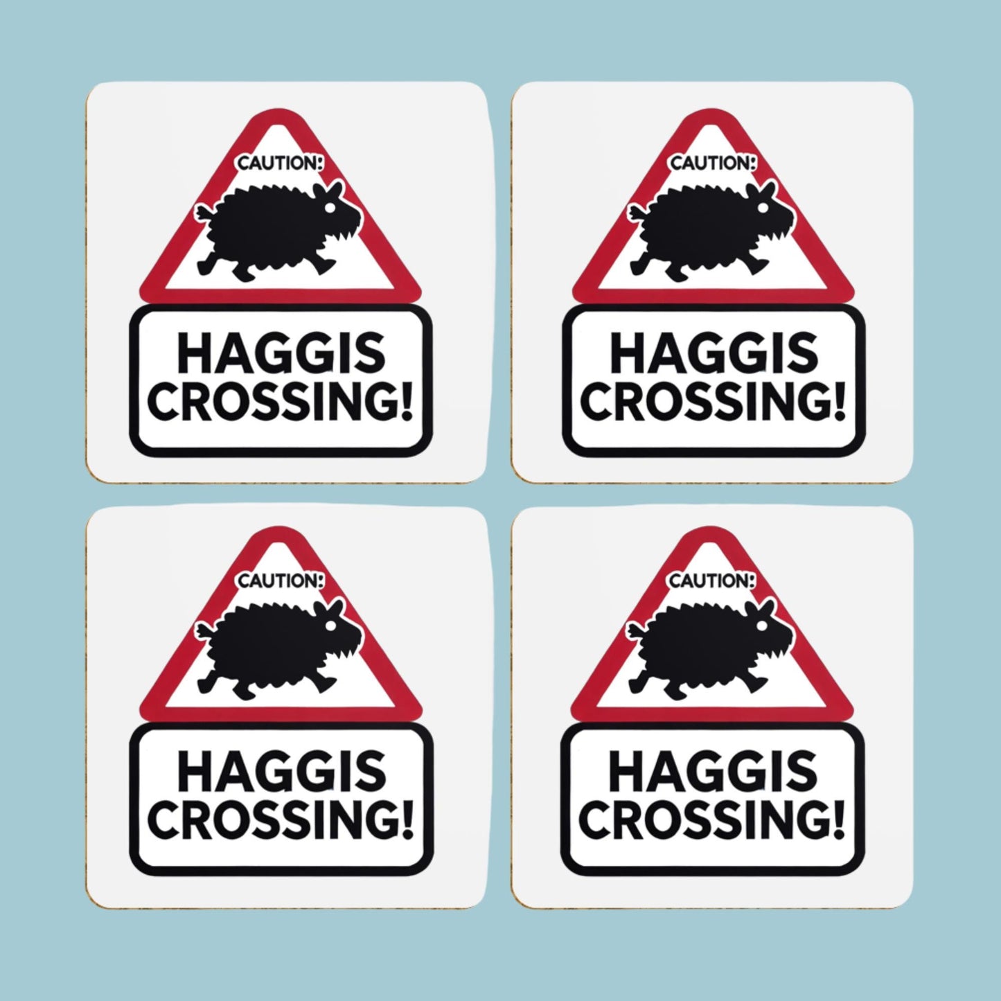 coaster gift set, whisky tasting accessories, housewarming gift Scotland, Scottish Highlands gift, unique Celtic gifts, fun Scottish present, Scottish road sign coasters, Highlands decor, gift for him Scotland, Scottish folklore merchandise