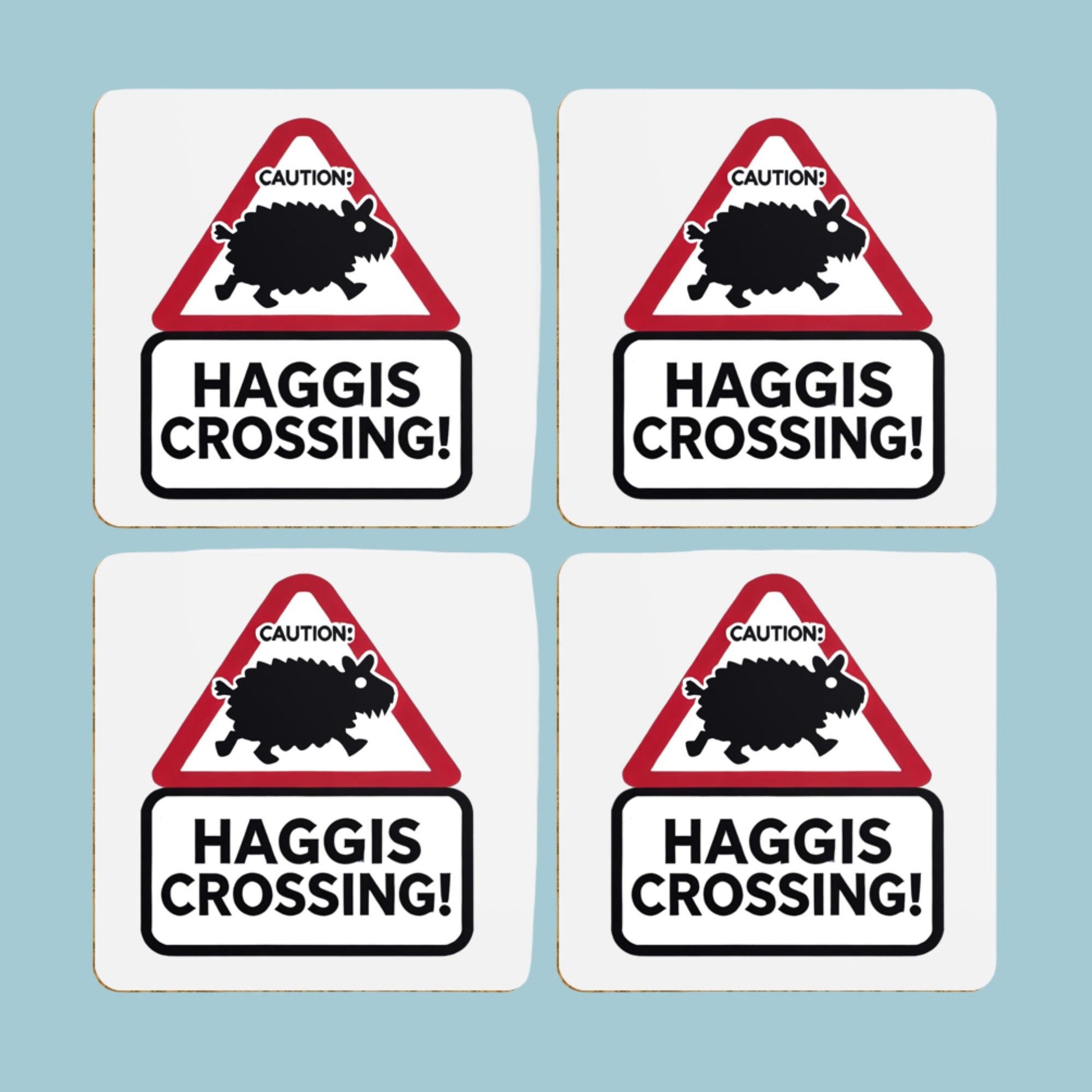 coaster gift set, whisky tasting accessories, housewarming gift Scotland, Scottish Highlands gift, unique Celtic gifts, fun Scottish present, Scottish road sign coasters, Highlands decor, gift for him Scotland, Scottish folklore merchandise