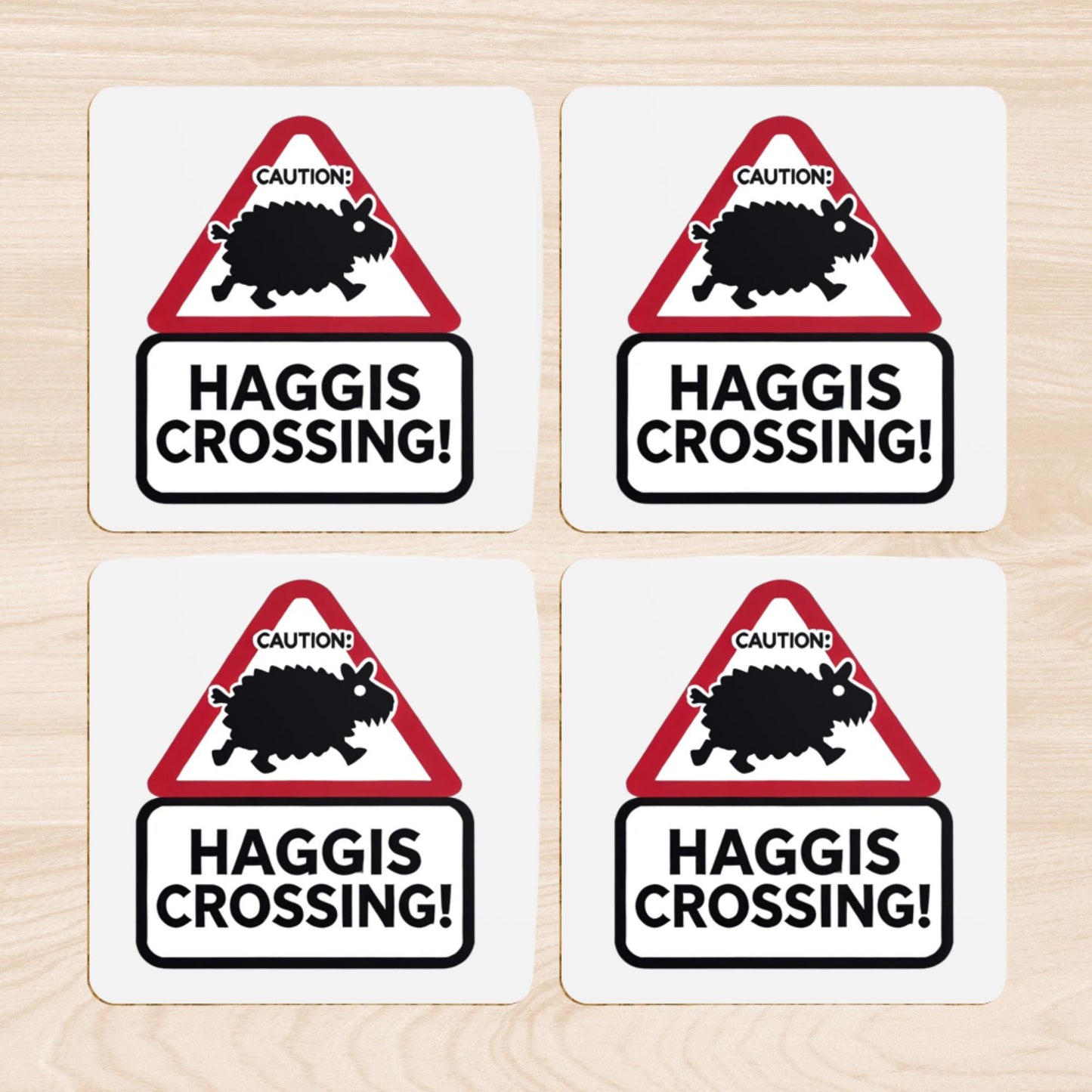 haggis crossing sign, Scottish themed coasters, Scotland lover gift, unique Scottish gift, funny home accessories, Celtic folklore gift, Scotland road sign decor, Scottish kitchen decor, gift for expats, tartan lovers gift