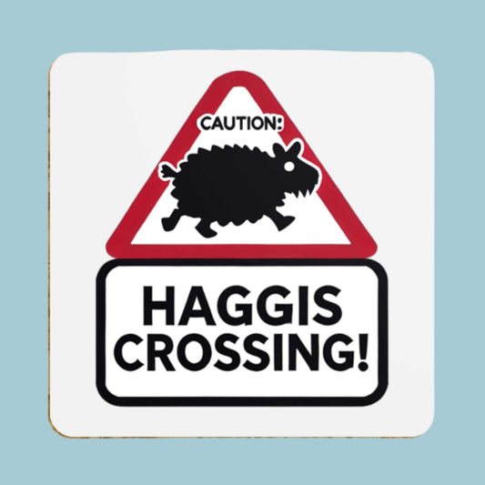 haggis coaster set, funny Scottish gift, Scotland souvenir, novelty drink coasters, Highland myth gift, quirky home decor, Burns Night gift, whisky lover gift, Scottish humour present, St Andrew’s Day gift
