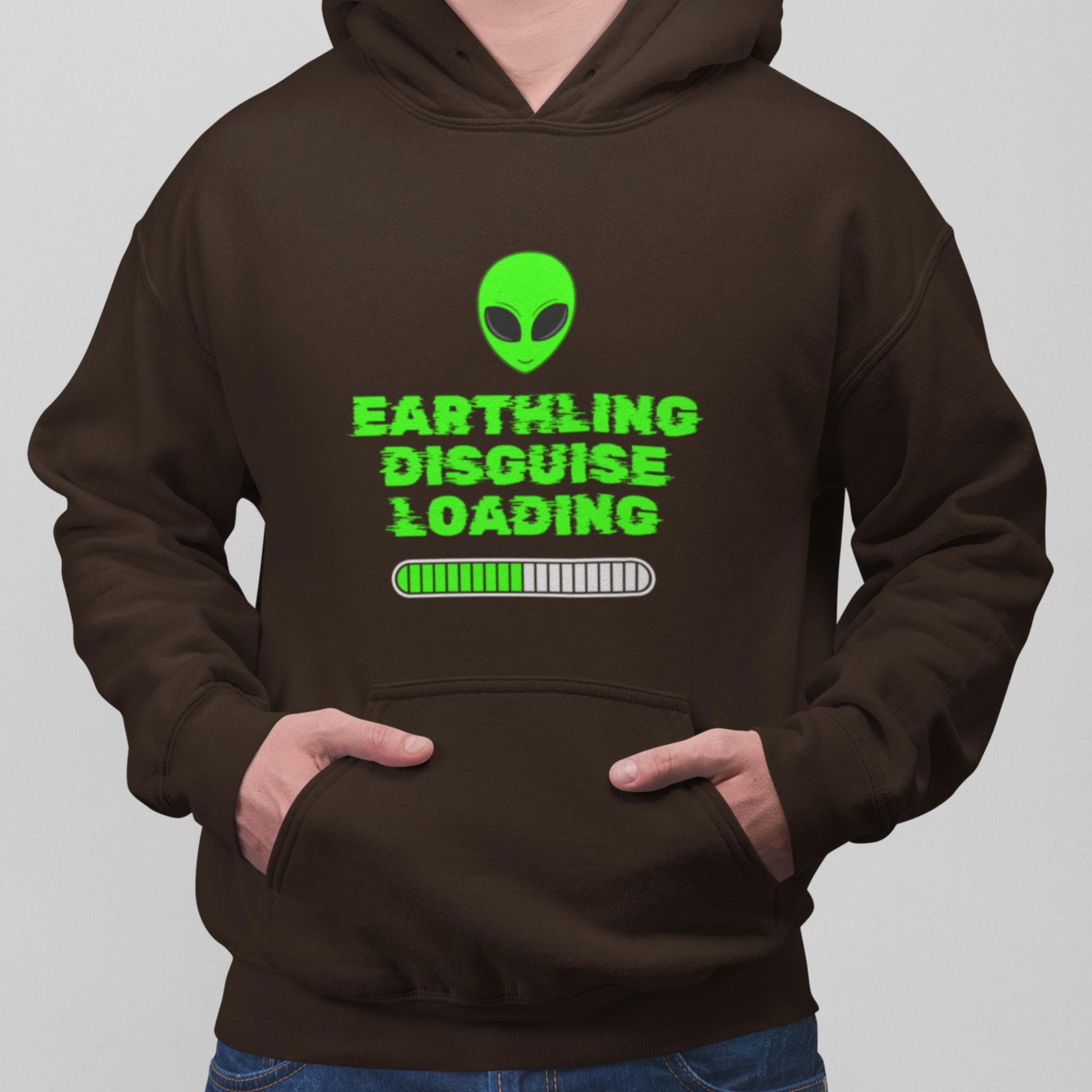 Funny alien hoodie, Earthling Disguise Loading sweatshirt, UFO-themed hoodie, sci-fi lover gift, extra-terrestrial fashion