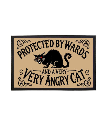 Alternative home decor rug for Wiccans and cat lovers, Protective cat doormat with dark humour and witchy charm.