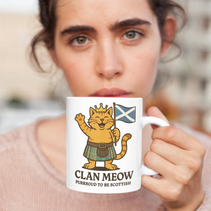 Scottish Cat Mug or Coaster: Highland Kilt & Bagpipes Design
